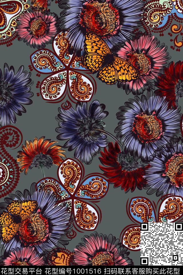 2541.jpg - 1001516 - 花卉 佩斯利 蝴蝶 - 数码印花花型 － 女装花型设计 － 瓦栏