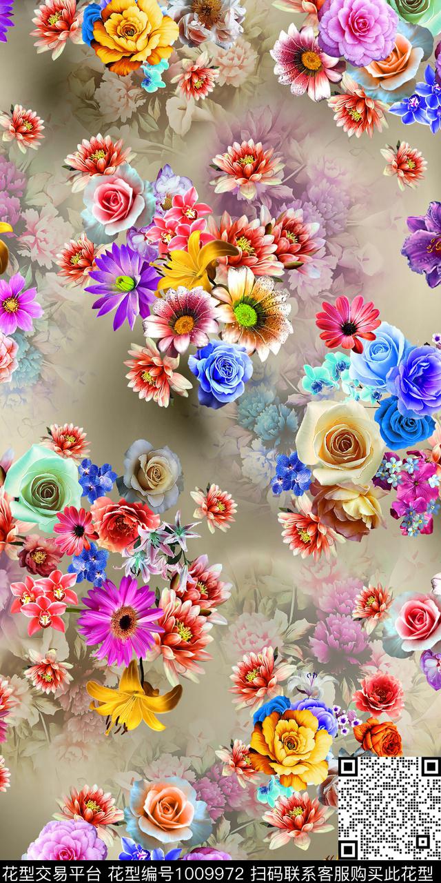 2017035-1.jpg - 1009972 - 数码花型 小碎花 大花 - 数码印花花型 － 女装花型设计 － 瓦栏
