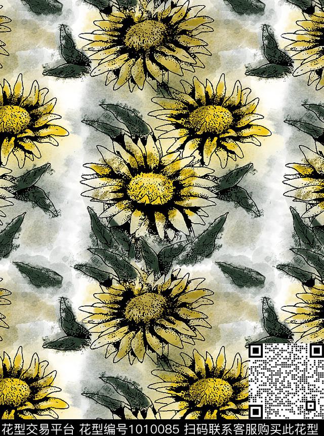 flowers.jpg - 1010085 - 植物 向日葵花 几何 - 数码印花花型 － 女装花型设计 － 瓦栏