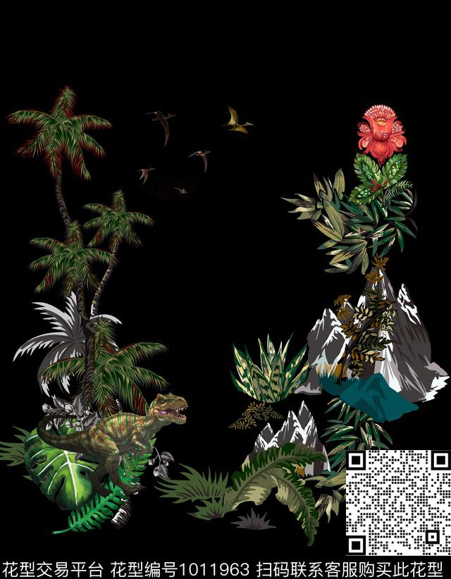 Z9997.jpg - 1011963 - 动物花卉 植物 棕榈树 - 数码印花花型 － 男装花型设计 － 瓦栏
