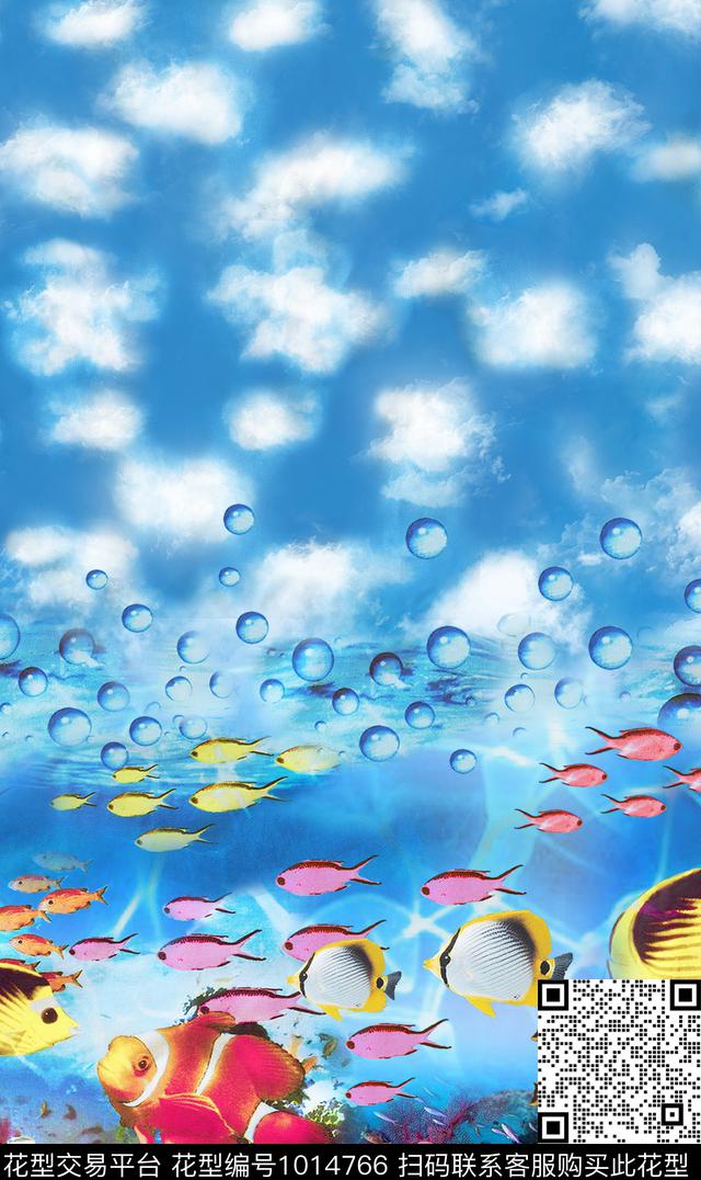 热带鱼.jpg - 1014766 - 数码花型 定位花 海洋 - 数码印花花型 － 女装花型设计 － 瓦栏