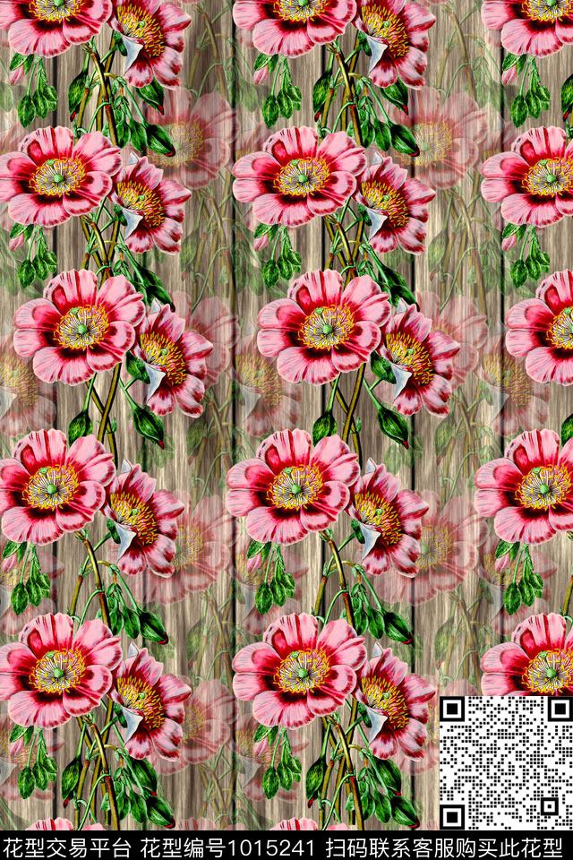 201802021.jpg - 1015241 - 向日葵 木板肌理底 青春自然岸 - 数码印花花型 － 女装花型设计 － 瓦栏
