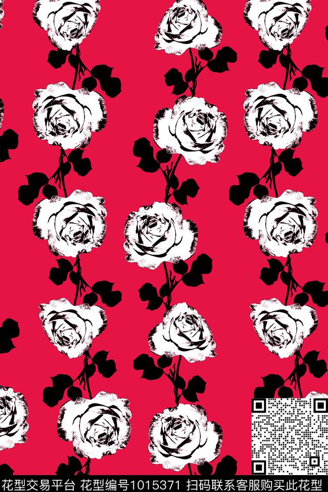 20180203.jpg - 1015371 - 玫瑰花 黑白玫瑰 简约时尚花卉 - 传统印花花型 － 女装花型设计 － 瓦栏