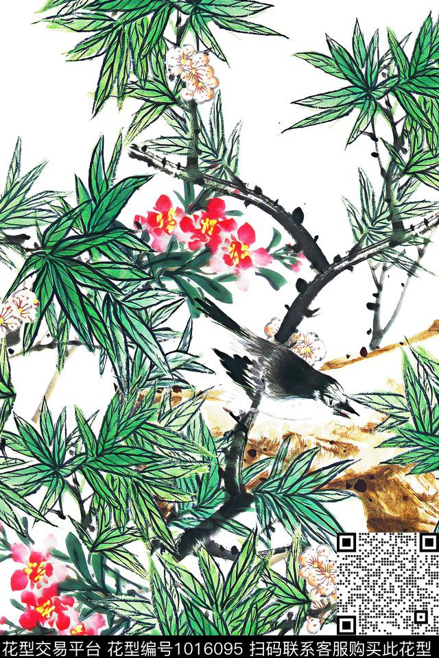 中国风树叶-1.jpg - 1016095 - 花鸟 中国 国画 - 数码印花花型 － 女装花型设计 － 瓦栏