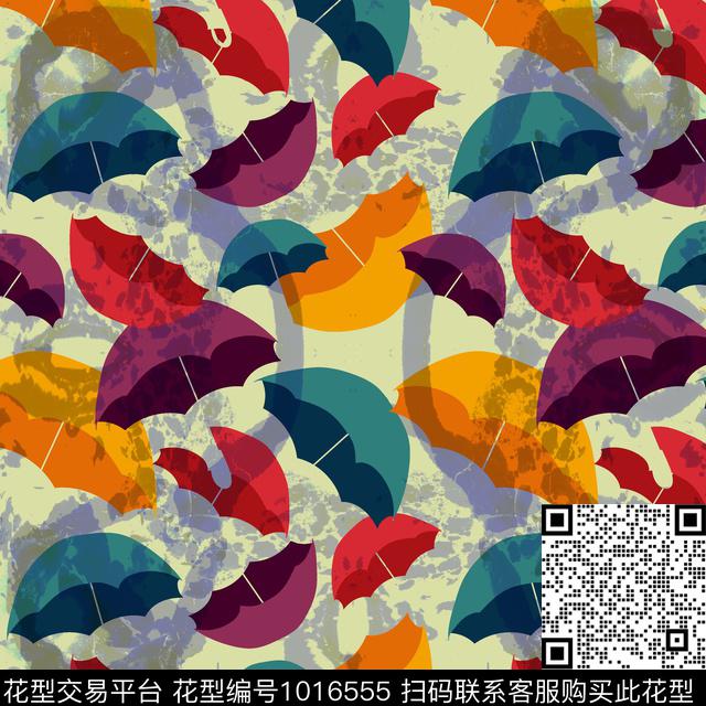 005.jpg - 1016555 - 几何 彩色雨伞 水墨风 - 数码印花花型 － 女装花型设计 － 瓦栏