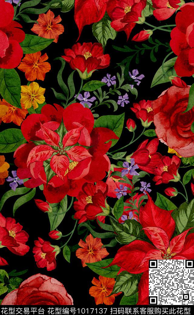 xcwh0827.jpg - 1017137 - 数码花型 秋冬花型 花卉 - 数码印花花型 － 女装花型设计 － 瓦栏