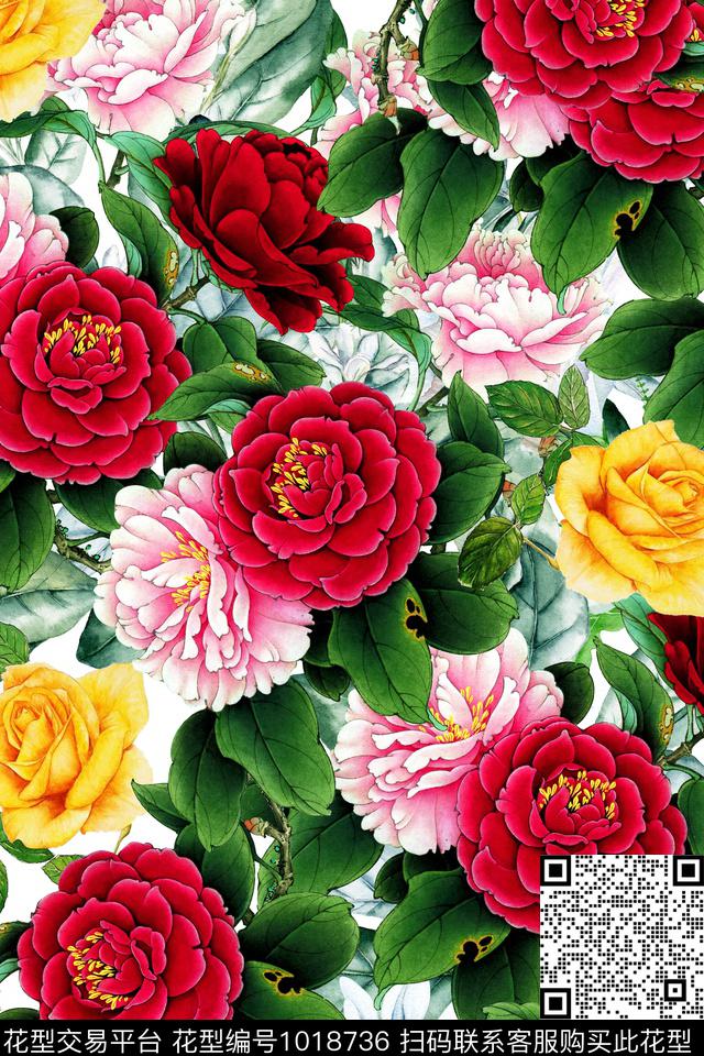 0011-1.jpg - 1018736 - 大花 花卉 满版散花 - 数码印花花型 － 女装花型设计 － 瓦栏
