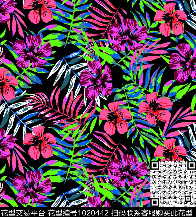 1802-花叶.jpg - 1020442 - 数码花型 植物 女装 - 数码印花花型 － 泳装花型设计 － 瓦栏