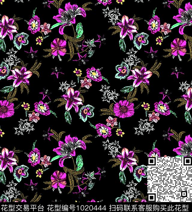 1803-碎花.jpg - 1020444 - 数码花型 植物 女装 - 数码印花花型 － 泳装花型设计 － 瓦栏