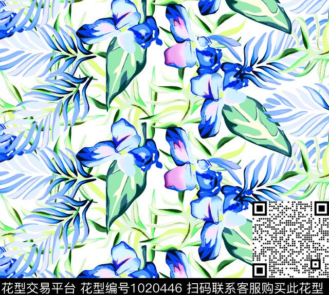 1805-水彩花叶.jpg - 1020446 - 数码花型 植物 女装 - 数码印花花型 － 泳装花型设计 － 瓦栏