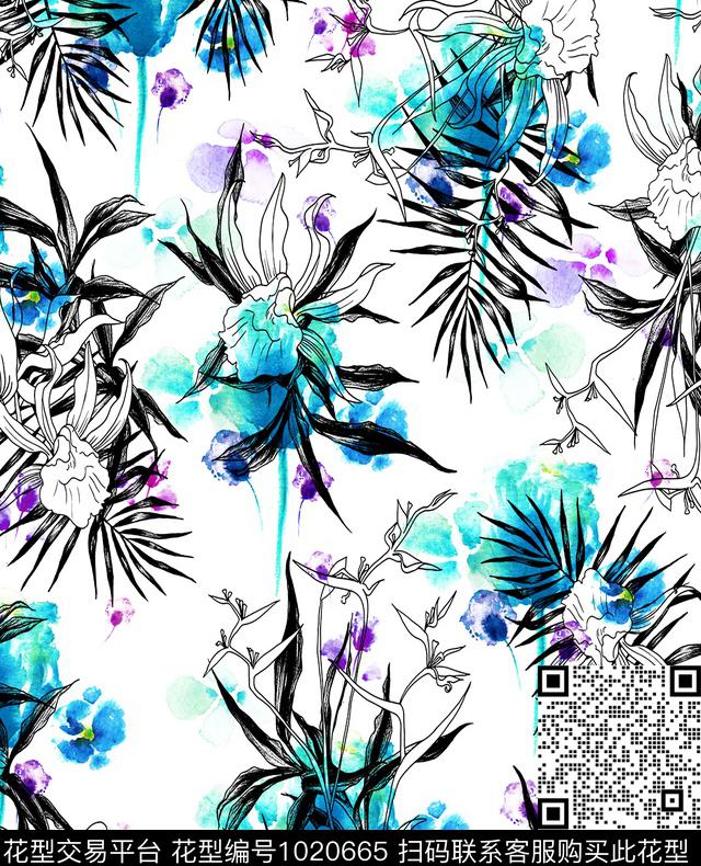 017.jpg - 1020665 - 黑白花型 抽象花卉 彩底花卉 - 数码印花花型 － 女装花型设计 － 瓦栏