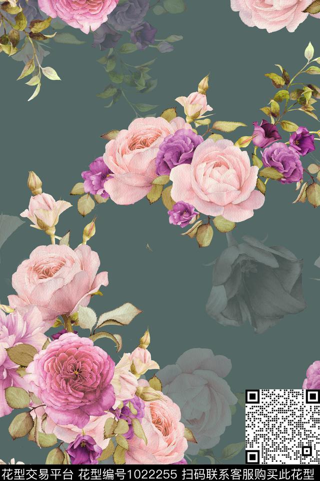 满布大花碎花1.jpg - 1022255 - 中国 花卉 小碎花 - 数码印花花型 － 女装花型设计 － 瓦栏