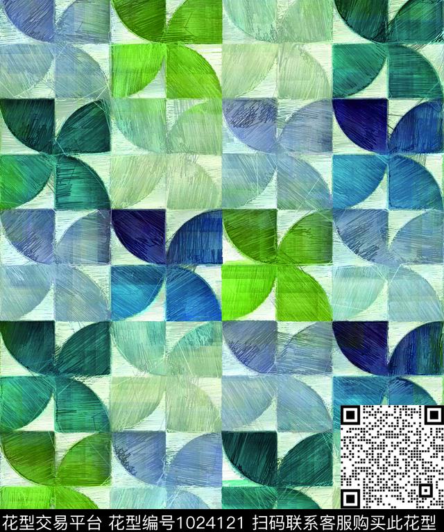 大风车.jpg - 1024121 - 笔触 绿色蓝色 几何 - 数码印花花型 － 女装花型设计 － 瓦栏