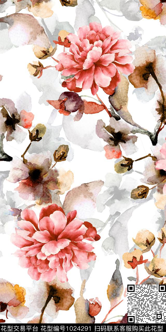 180308-1.jpg - 1024291 - 数码花型 植物 水彩花卉 - 数码印花花型 － 女装花型设计 － 瓦栏