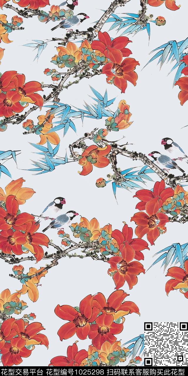 F180309-2.jpg - 1025298 - 动物花卉 鸟/昆虫 花卉 - 数码印花花型 － 女装花型设计 － 瓦栏