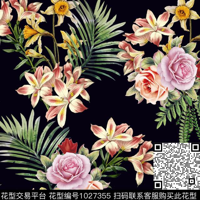 89898989-1.jpg - 1027355 - 数码花型 手绘花卉 大牌风 - 数码印花花型 － 女装花型设计 － 瓦栏