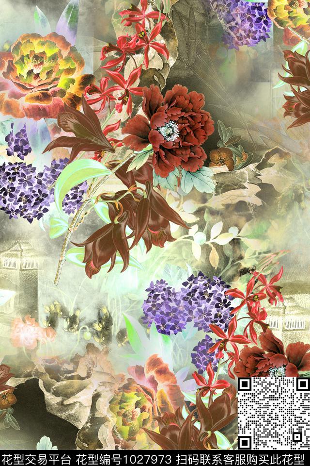 0147.jpg - 1027973 - 民族花卉 朦胧花卉 中国 - 数码印花花型 － 女装花型设计 － 瓦栏
