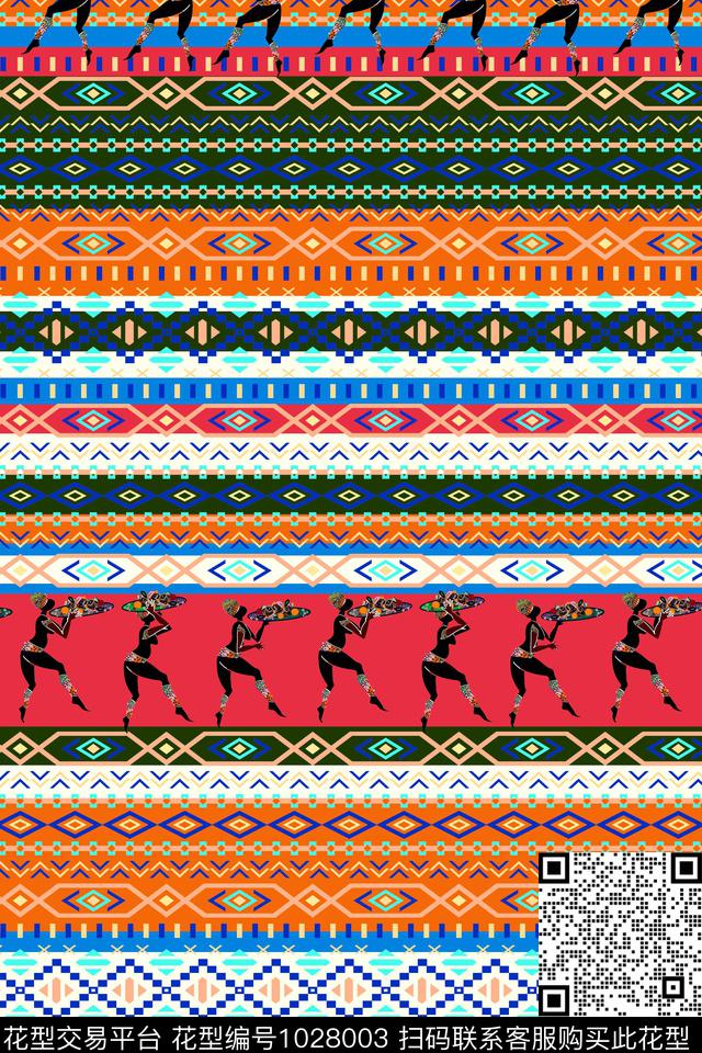 几何横条L.jpg - 1028003 - 民族风 传统花型 格子 - 传统印花花型 － 女装花型设计 － 瓦栏