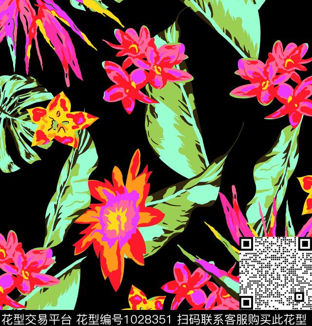 1807-三叉花.jpg - 1028351 - 大花 数码花型 植物 - 数码印花花型 － 泳装花型设计 － 瓦栏