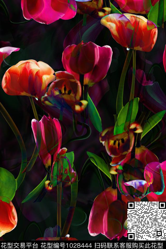 郁金香.jpg - 1028444 - 大花 数码花型 花卉 - 数码印花花型 － 女装花型设计 － 瓦栏