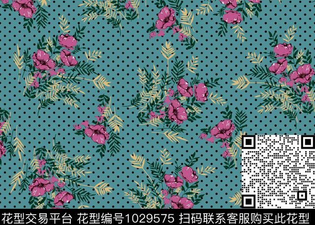 叶子花卉波点.jpg - 1029575 - 花卉 红花 绿植树叶 - 传统印花花型 － 女装花型设计 － 瓦栏
