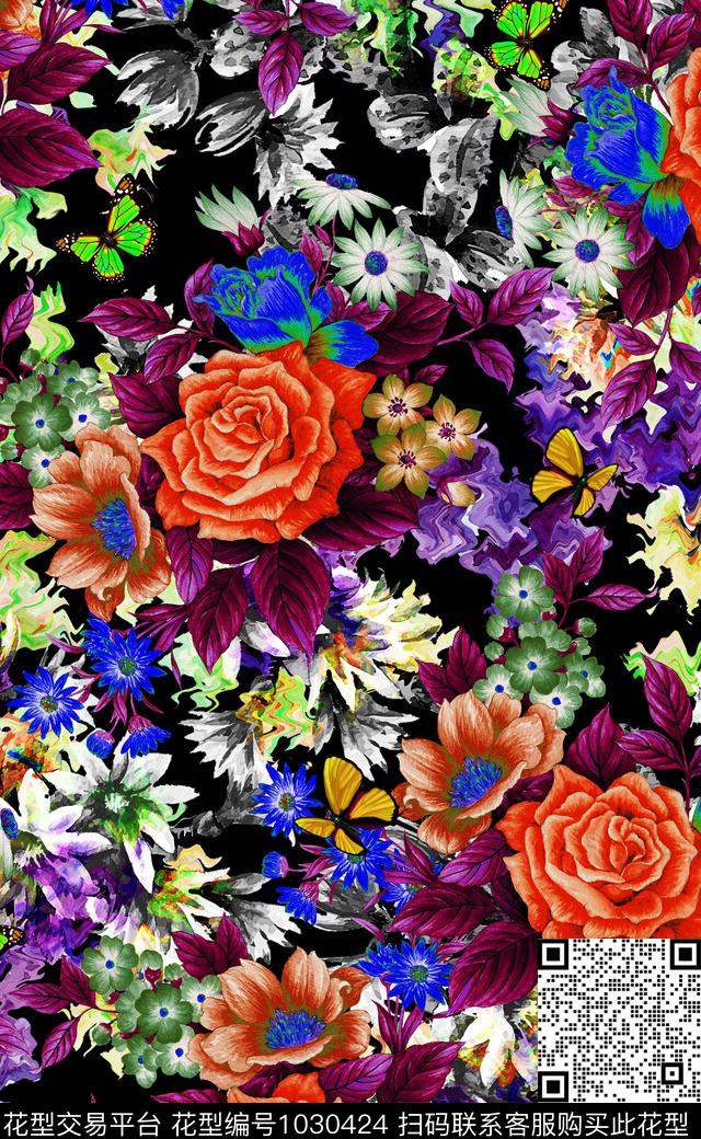 xcwh0852-C.jpg - 1030424 - 大花 数码花型 花卉 - 数码印花花型 － 女装花型设计 － 瓦栏