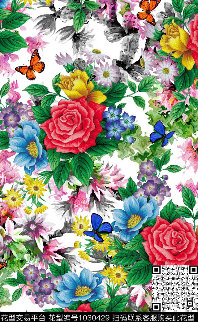 xcwh0852.jpg - 1030429 - 大花 数码花型 花卉 - 数码印花花型 － 女装花型设计 － 瓦栏