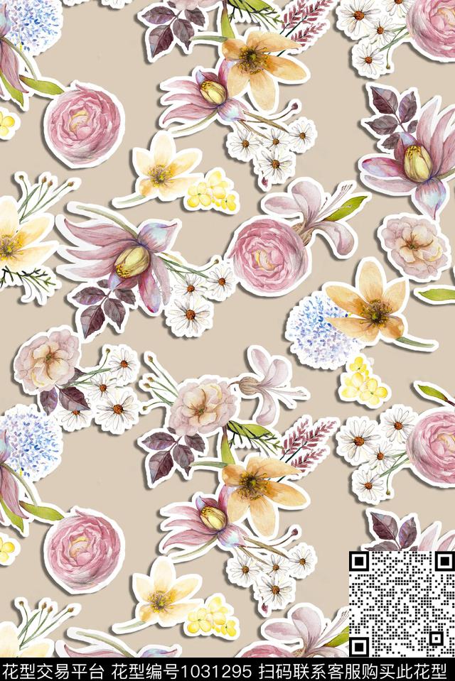 XJL218019.jpg - 1031295 - 淑女 衬衫 水彩花卉 - 数码印花花型 － 女装花型设计 － 瓦栏