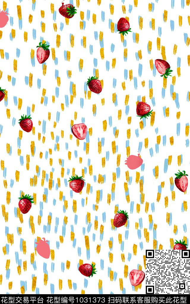 草莓水果肌理.jpg - 1031373 - 趣味 线条 绿植树叶 - 数码印花花型 － 女装花型设计 － 瓦栏