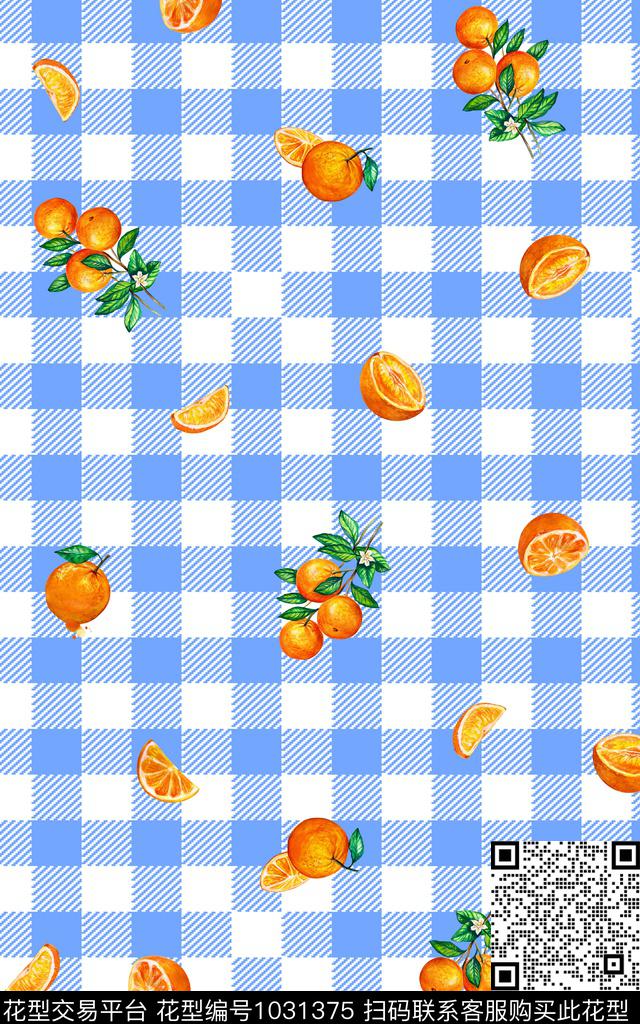 橘子橙子B.jpg - 1031375 - 趣味 线条 绿植树叶 - 数码印花花型 － 女装花型设计 － 瓦栏