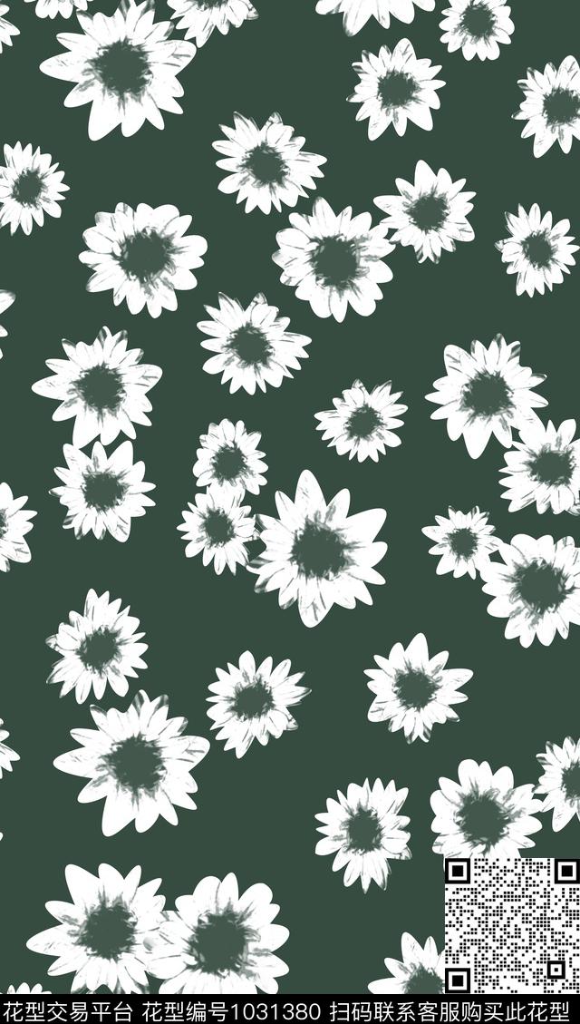 白菊.jpg - 1031380 - 大花 黑白花型 菊花 - 数码印花花型 － 女装花型设计 － 瓦栏