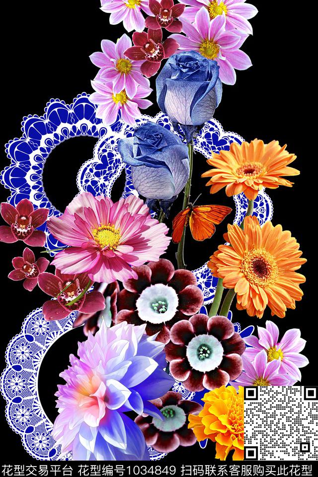 QJ2018-0024.jpg - 1034849 - 定位花 花卉 几何 - 数码印花花型 － 女装花型设计 － 瓦栏