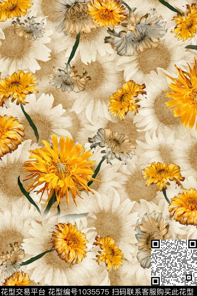 FJ--180310.jpg - 1035575 - 向日葵 趣味 花卉 - 数码印花花型 － 女装花型设计 － 瓦栏