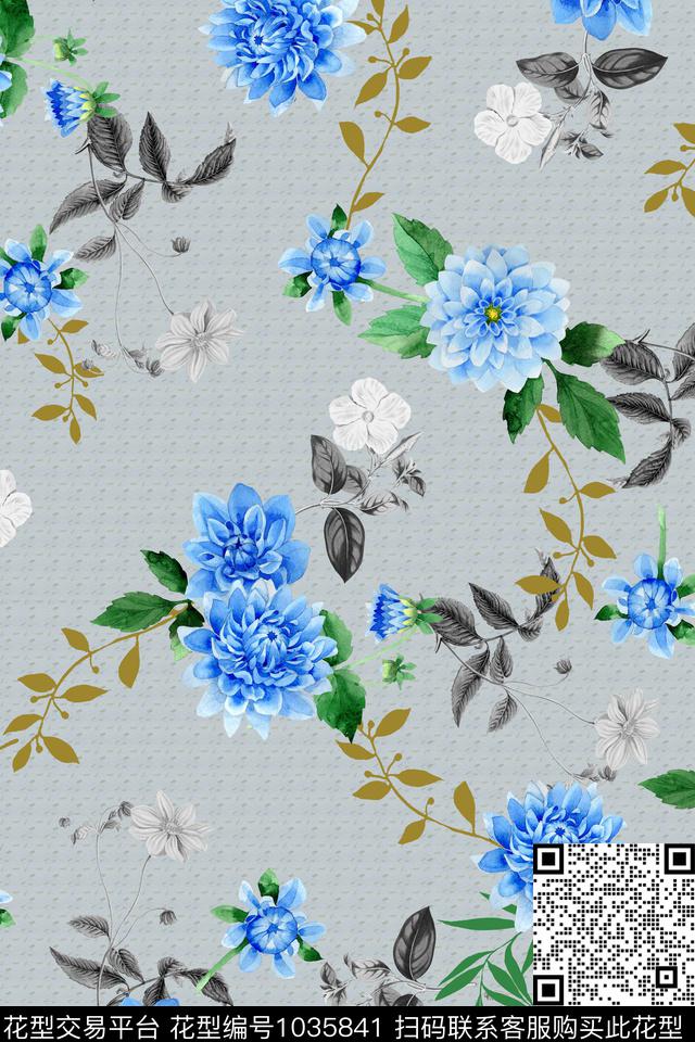 传统花型.jpg - 1035841 - 花卉 黑白花型 传统花型 - 数码印花花型 － 女装花型设计 － 瓦栏