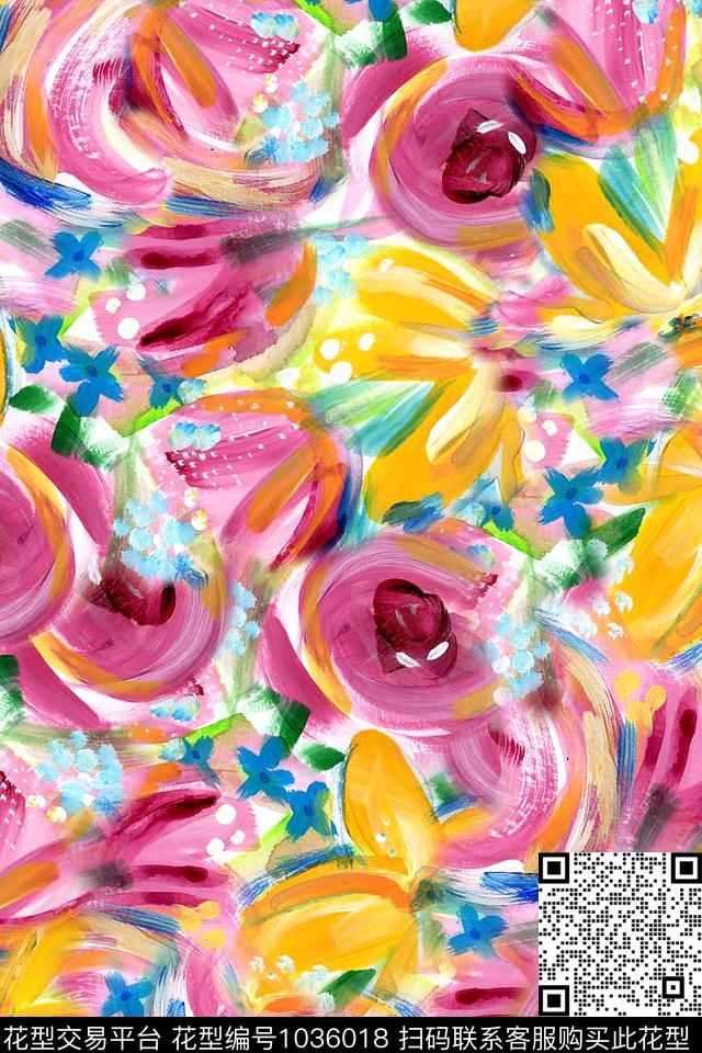 2018032302.jpg - 1036018 - 植物 水彩花卉 花卉 - 数码印花花型 － 女装花型设计 － 瓦栏
