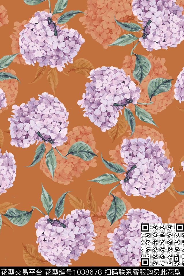 180306a 花卉.jpg - 1038678 - 数码花型 水彩花卉 绿植树叶 - 数码印花花型 － 女装花型设计 － 瓦栏