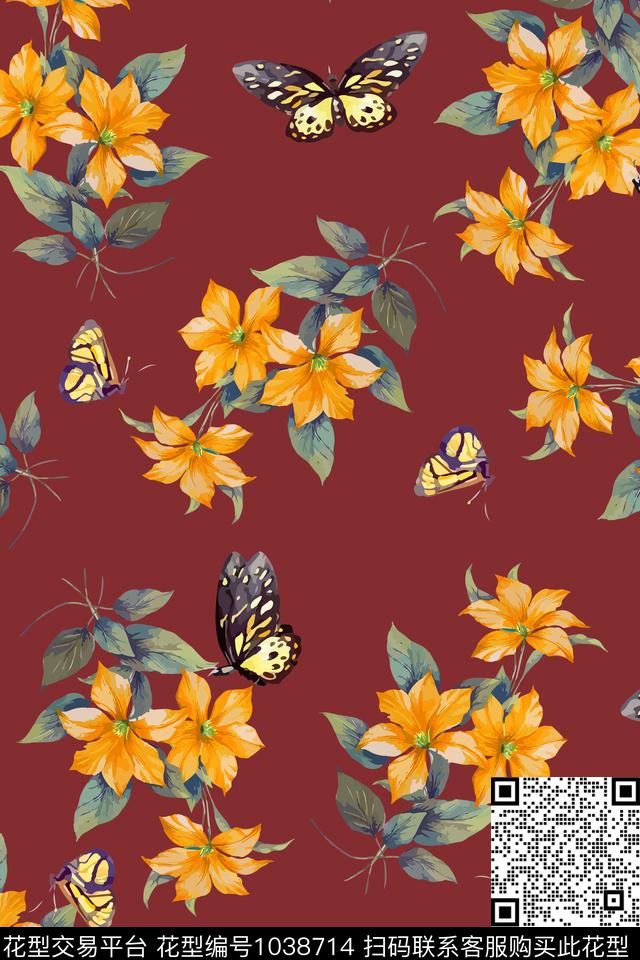 20180331a6.jpg - 1038714 - 花卉 蝴蝶兰 复古 - 数码印花花型 － 女装花型设计 － 瓦栏