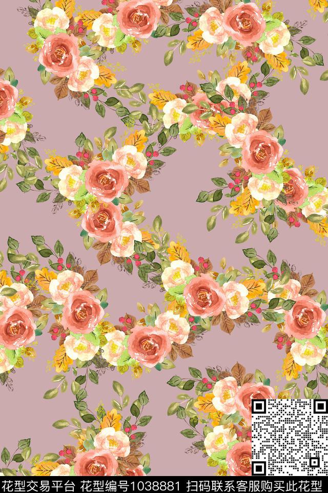 180308a 花卉.jpg - 1038881 - 数码花型 小碎花 水彩花卉 - 数码印花花型 － 女装花型设计 － 瓦栏