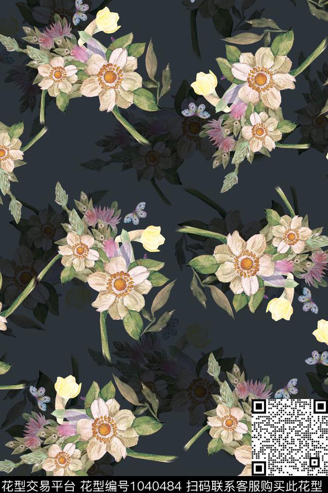 180311a 花卉.jpg - 1040484 - 数码花型 水彩花卉 绿植树叶 - 数码印花花型 － 女装花型设计 － 瓦栏