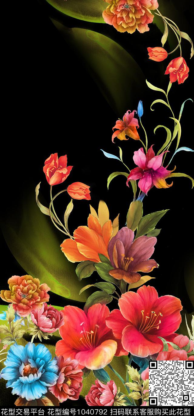12234B.jpg - 1040792 - 数码花型 定位花 花卉 - 数码印花花型 － 女装花型设计 － 瓦栏