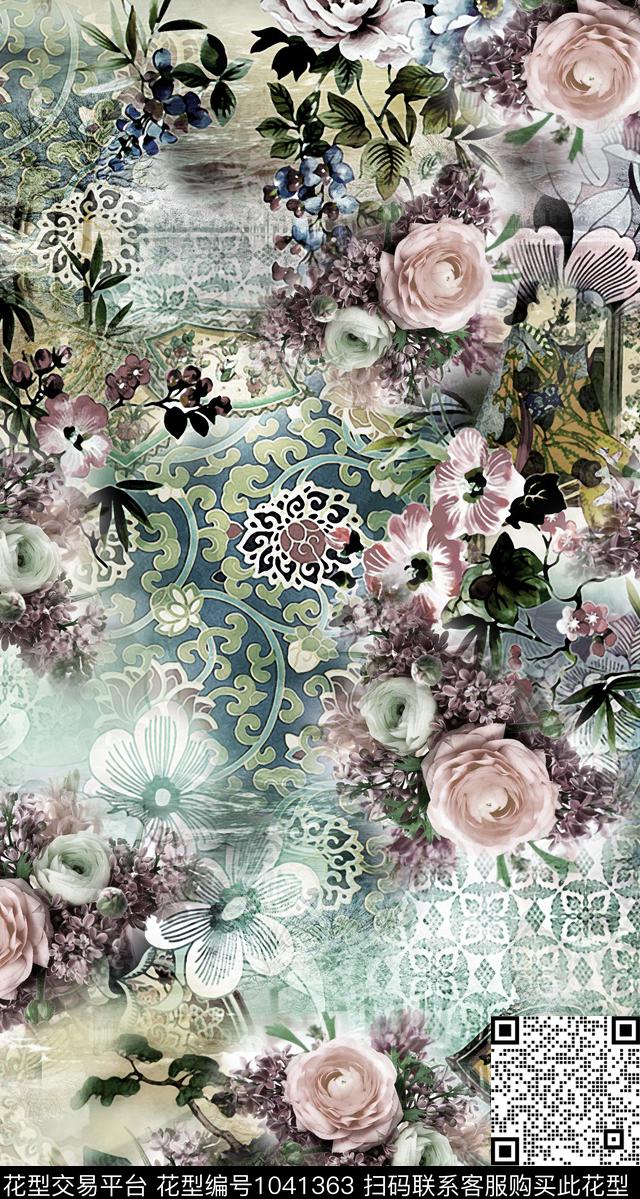 18C021.jpg - 1041363 - 艺术 数码花型 花卉 - 数码印花花型 － 女装花型设计 － 瓦栏