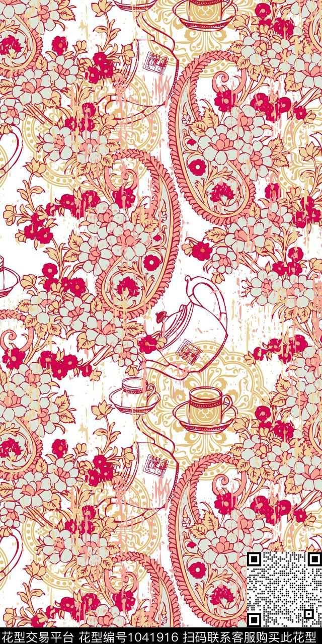 红色佩里斯花纹.jpg - 1041916 - 数码花型 古典花纹 大牌风 - 数码印花花型 － 女装花型设计 － 瓦栏