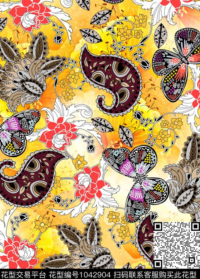 QJ2018-0034.jpg - 1042904 - 民族花卉 抽象 几何 - 数码印花花型 － 女装花型设计 － 瓦栏