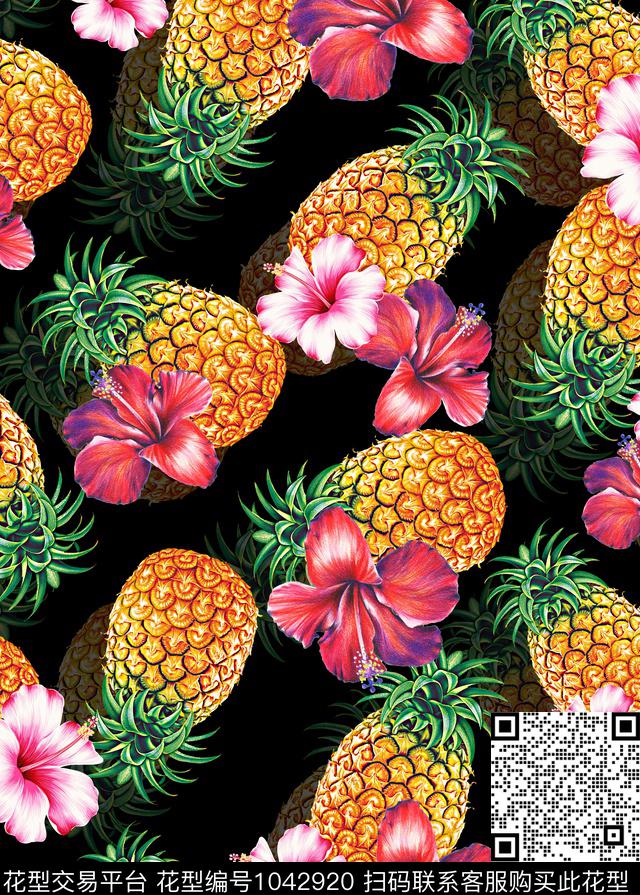 QJ2018-0036.jpg - 1042920 - 植物 水果 热带花型 - 数码印花花型 － 女装花型设计 － 瓦栏