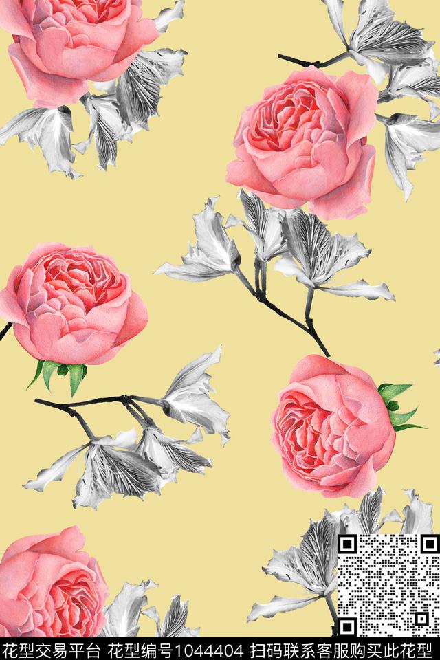 20180410b1.jpg - 1044404 - 黑白花型 花卉 玫瑰花 - 数码印花花型 － 女装花型设计 － 瓦栏