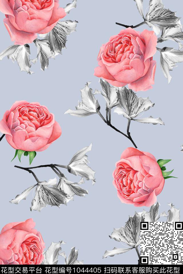 20180410b2.jpg - 1044405 - 黑白花型 花卉 玫瑰花 - 数码印花花型 － 女装花型设计 － 瓦栏