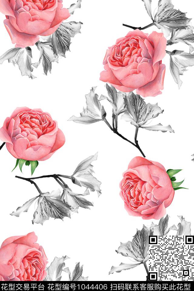 20180410b3.jpg - 1044406 - 黑白花型 花卉 玫瑰花 - 数码印花花型 － 女装花型设计 － 瓦栏