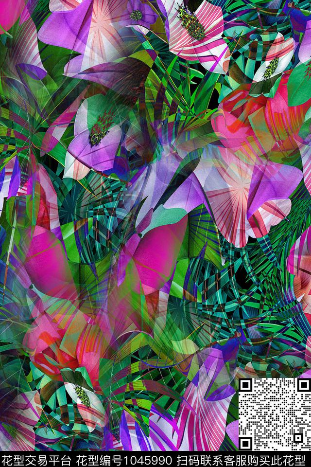 热带植物.jpg - 1045990 - 炫彩 数码花型 女装 - 数码印花花型 － 女装花型设计 － 瓦栏