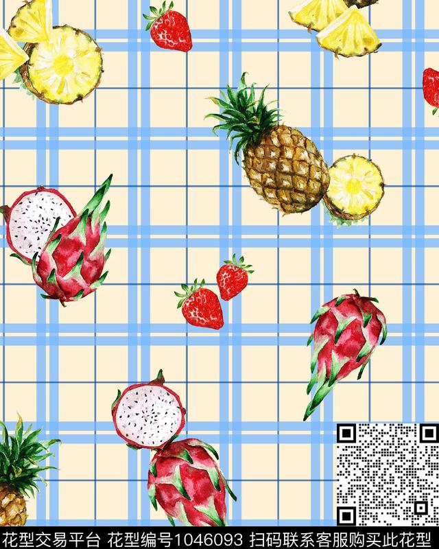 ADCSSD1025-1.jpg - 1046093 - 格子 水果 菠萝 - 数码印花花型 － 泳装花型设计 － 瓦栏