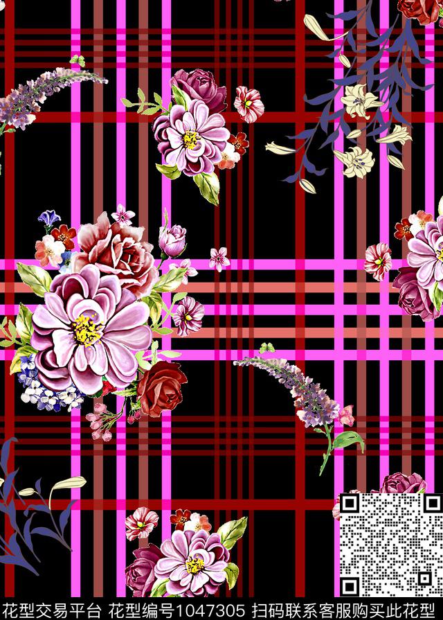 QJ2018-0038.jpg - 1047305 - 格子 几何 混合拼接 - 数码印花花型 － 女装花型设计 － 瓦栏